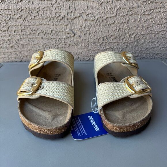Birkenstock Arizona Big Buckle Raffia Sandal Women’s 40EU or 9US Natural Texture - Picture 2 of 12